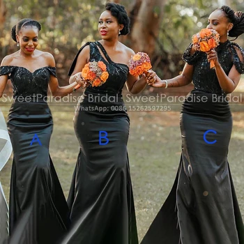 Платья подружек невесты в стиле русалки с блестками, длинное черное платье-футляр для девочек длиной до пола, свадебное платье для гостей, вечеринка