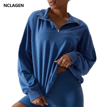 Повседневная толстовка NCLAGEN, Женский Свободный топ для бега с длинным рукавом, Ветрозащитный Теплый свитер для фитнеса на открытом воздухе, Дышащая блузка