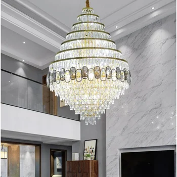 Подвесная светодиодная лампа, роскошная хрустальная вилла, большая люстра для гостиной, освещение вестибюля отеля, смешанный цвет 