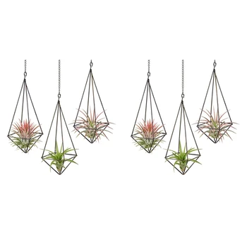Подвесной держатель для воздушных растений из 6 упаковок, Геометрическая Плантаторная стойка для воздушных растений, вешалка для Тилландсии с цепочкой для домашнего декора