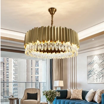 Подвесные светильники в гонконгском стиле, светодиодная круглая люстра, гостиная, спальня, кухня, корпус лампы из нержавеющей стали K9 Crystal Lamp