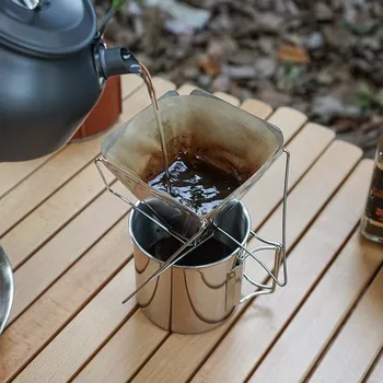 Подставка для кофейных капель на открытом воздухе из нержавеющей стали, складной портативный походный фильтр для кофейной гущи, воронка для ремня, кофейное снаряжение