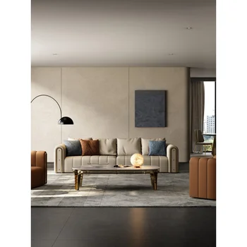 Полностью кожаный диван роскошная вилла высокого класса дизайнерский оригинальный современный легкий роскошный креативный прямой диван