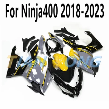 Полный Комплект Обтекателей для Ninja400 2018-2019-2021-2022-2023 Fit Ninja 400 Кузов Капот Желтый Цементно-Серый Технологический Принт В Полоску