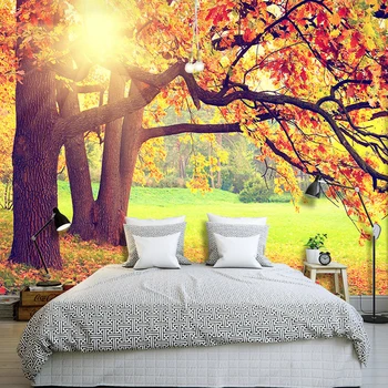Пользовательские 3D фотообои Горный лес, Осенний кленовый лист, Природный пейзаж, художественная роспись на флизелине, Обои для гостиной, спальни