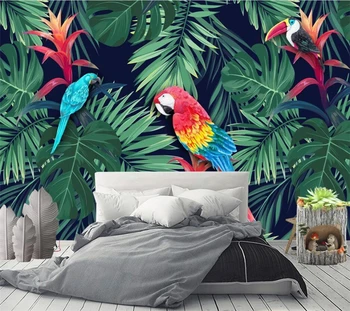 Пользовательские обои 3d фотообои Скандинавское тропическое растение попугай ТВ фон обои настенная роспись декоративная роспись 3D обои