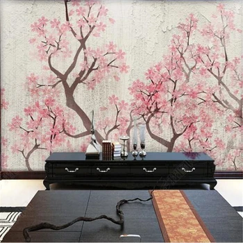 Пользовательские обои, 3d фреска, креативная ручная роспись цветов и птиц на фоне стены, новые китайские 3D обои в стиле ретро с вишневым цветом