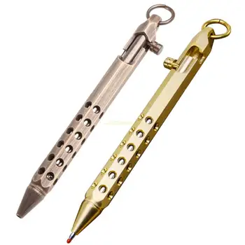 Портативная карманная ручка в стиле ретро с шестигранным болтом, медно-латунная гелевая ручка