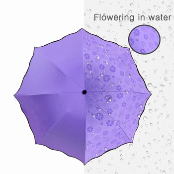 Портативный ручной складной зонт Red leaf, цветущий зонт в воде, легкий УФ-зонт с черным клеевым покрытием