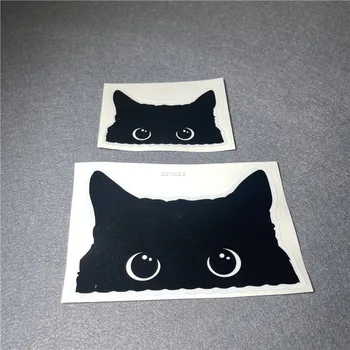 Прекрасный Черный кот с большими глазами, автомобильные наклейки, Мультяшное животное, украшение для домашних животных, Скребки, чехол для грузовиков, Авто, ноутбук
