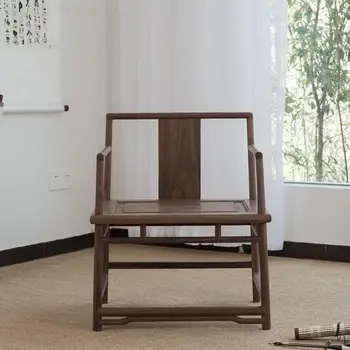 Простой современный китайский стул со спинкой из массива дерева, гостевой стул Elm Zen, чайный стул, круглый стул, Новый китайский чайный стул