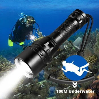 Профессиональный светодиодный фонарик для дайвинга Super Bright T6 Professional Underwater Torch IP68 Водонепроницаемая лампа с ручной веревкой