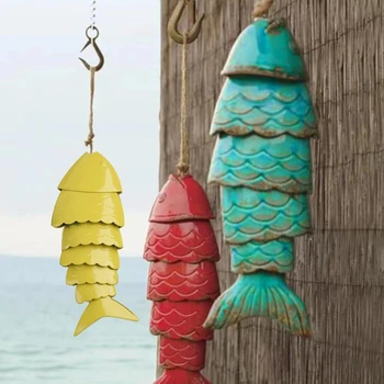 Разноцветный рыбий ветряной колокольчик, металлический Ветряной колокольчик, Подвесной орнамент, прибрежный ветряной колокольчик для украшения дома, сада, патио.