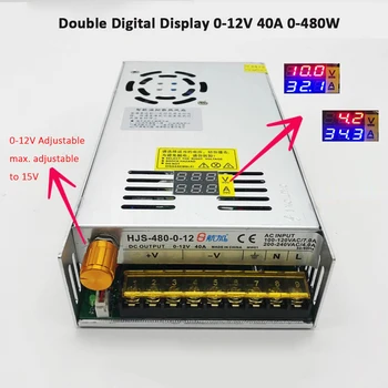 Регулируемый импульсный источник питания с двойным цифровым дисплеем 0-12V 40A 480W HJS-480-0-12 Трансформатор регулятора напряжения постоянного тока