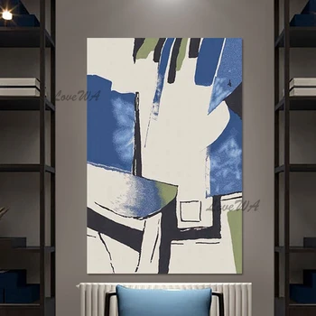 Ресторан Декоративная живопись Картина Холст Современное Европейское искусство Абстрактный декор стен Бескаркасный Сине Белый Акриловый дизайн
