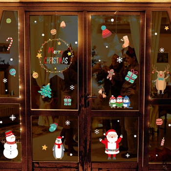 Рождественская наклейка DIY ПВХ Мультяшные Домашние Декоративные Наклейки на окна Санта Клаус Детские Рождественские украшения Стеклянная наклейка