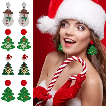 Рождественские серьги геометрической формы для женщин, легкий вес, легко надевается и снимается, красочные серьги в виде рождественской елки и снеговика