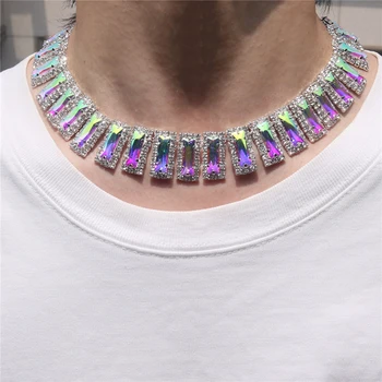 Роскошное Квадратное ожерелье из страз AB Color, Женская персонализированная модная цепочка на ключицу, Трендовые Аксессуары для вечерних платьев