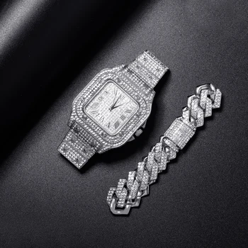 Роскошный браслет в стиле хип-хоп, мужские часы Iced Out, кварцевые наручные часы с датой, женские часы из сплава Micropave CZ, мужские ювелирные изделия