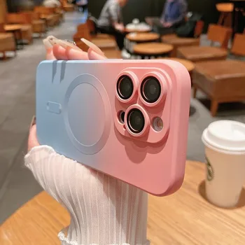 Роскошный Градиентный Цветной Жидкий Силиконовый Чехол Для iPhone 15 14 13 12 Pro MAX 14 Plus Со Слотом Для Беспроводной Зарядки TPU Защитная Крышка Камеры