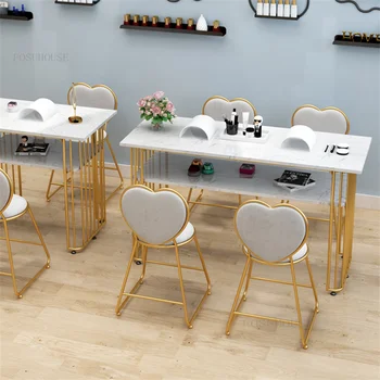 Роскошный Мраморный Маникюрный Стол Nordic Light и Набор Стульев Single Manicure Table Салон Красоты Double Nail Table Стол для Маникюра