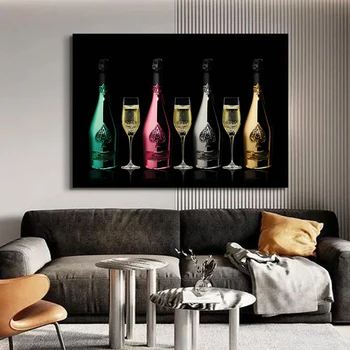 Роскошный плакат с бутылкой шампанского, картина на холсте, Модная настенная картина для клубной гостиной, украшение дома без рамы