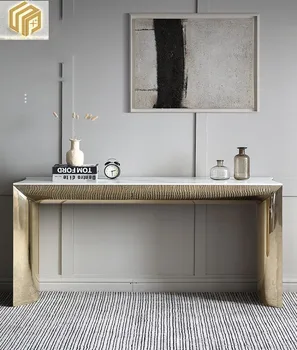 Роскошный стол на веранде из каменной плиты, простая современная гостиная, настенный коридор, шкаф для внутренней отделки из нержавеющей стали