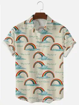 Рубашка с коротким рукавом с принтом, летний дышащий топ, мужская модная Гавайская пляжная повседневная рубашка большого размера
