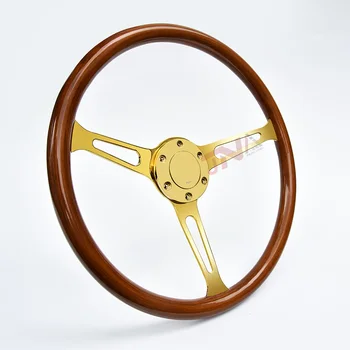 Рулевое колесо Volante из дерева с Золотыми Спицами 15-дюймовое Классическое Ретро-Модифицированное Автомобильное Деревянное Рулевое Колесо