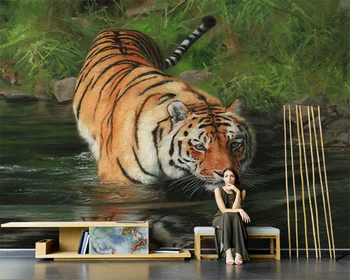 Ручная роспись beibehang, абстрактная картина маслом, атмосфера, обои с тигром, фон для телевизора в гостиной, обои из папье-маше