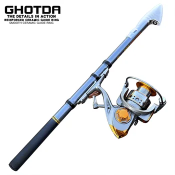 Рыболовный набор GHOTDA Полный комплект с телескопической удочкой и катушкой для спиннинга Комбинированные рыболовные товары для путешествий в морской / пресноводной воде