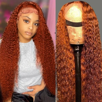 Рыжий парик из человеческих волос 13x4 на кружеве, оранжевые вьющиеся прозрачные парики из человеческих волос на кружеве для женщин, парик с закрытием 4X4