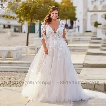 Свадебные платья больших размеров для невесты с аппликацией, половина рукава, vestido noiva, бохо, свадебные платья со шнуровкой и открытой спиной, пляжные платья