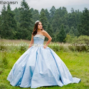 Светло-голубое бальное платье Quinceanera Dress Crystal Для девочек 15 лет Платья на день рождения Sweet 16 Платья для выпускного вечера Vestidos De 15 Anos