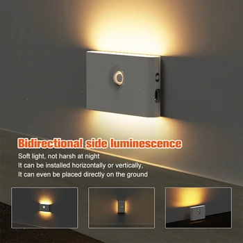 Светодиодный индукционный ночник, интеллектуальный беспроводной настенный светильник, USB-зарядка, индукционный светильник для человеческого тела в спальне, коридоре, шкафу.