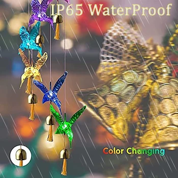 Светодиодный разноцветный ветряной колокольчик на солнечной энергии, хрустальная бабочка Колибри, водонепроницаемый наружный ветряной колокольчик, солнечный свет для сада на открытом воздухе