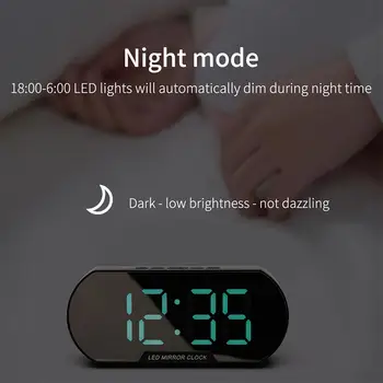 Светодиодный электронный будильник Зеркальный экран Креативные цифровые часы Отображение времени повтора даты температуры Прикроватные бесшумные часы