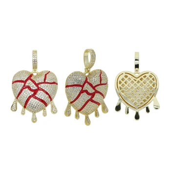 Серебристо-золотой цвет, Красная эмаль, Капающее сердце, подвеска в стиле хип-хоп Micro Pave 5A CZ Iced Out, мужское ожерелье для мальчиков, ювелирные изделия
