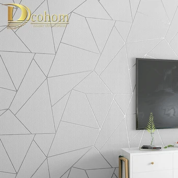 Серые Белые Синие Геометрические Обои для гостиной Спальни Современный дизайн 3D Тиснение Полосы Треугольники Узор Рулон обоев