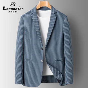 Синий Мужской пиджак Lansboter, весенне-летний тренд защиты от солнца, тонкий стиль, маленький костюм без утюга, стрейчевая повседневная одежда, пальто