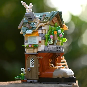 Сказочный лесной домик, обувной домик, Архитектура цветочных растений, 3D-модель, мини-блоки, кирпичи, строительные игрушки для детей