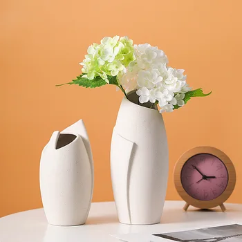Скандинавские керамические вазы, простое белое Матовое керамическое украшение, Креативная мебель для дома, Цветочный горшок, Ретро-пасторальная ваза, подарок для рукоделия.