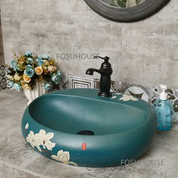 Скандинавский керамический умывальник для мебели для ванной комнаты Бытовой овальный умывальник для одного дома Большие туалетные раковины для ванной комнаты