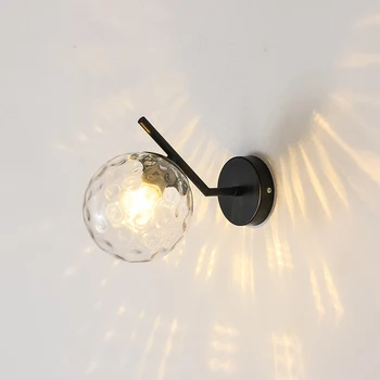 Скандинавский настенный светильник прикроватная тумбочка для спальни, светодиодный ночник, современная лестничная лампа, черный / золотистый стеклянный шар, настенное освещение поверхности