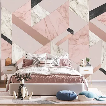 Скандинавский розовый маленький освежающий геометрический треугольник 3D по индивидуальному заказу спальня, гостиная, диван, ТВ фоновая стена, фреска, обои