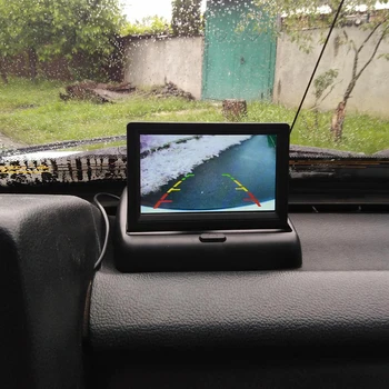 Складной монитор парковки автомобиля с 4,3-дюймовым TFT-ЖК-экраном HD Автомобильный монитор с 2-канальным видеовходом ночного видения с 8-светодиодной камерой