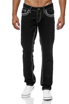 Скромные однотонные прямые мужские джинсы из денима высокого качества в Европе и Америке, новые мужские джинсы Slim Fit Double Line, S-3XL