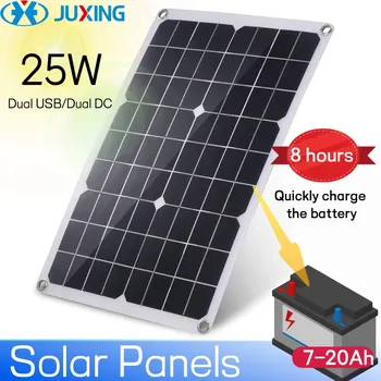 Совмещенная солнечная панель мощностью 25 Вт 12 В с 2 USB-портами, подходит для улицы, Ttravel, RV и быстрой зарядки аккумулятора