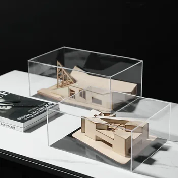 Современная модель деревянного здания с акриловой крышкой, имитация витрины, Вилла, офис, Украшения выставочного зала, украшения