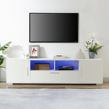 Современная подставка для телевизора 63 дюйма со светодиодной подсветкой, Глянцевая Передняя тумба для телевизора, Может быть установлена в гостиной или спальне, белый